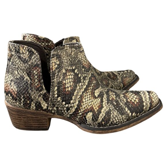 Roper Boots Womens 5.5 Cream Brown Snakeskin Print Ankle‎ Bootie Western Cowgirl - Picture 2 of 11